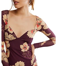 Free People Calla Floral Print Sweetheart Neckline Long Sleeve Midi Dress