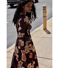 Free People Calla Floral Print Sweetheart Neckline Long Sleeve Midi Dress