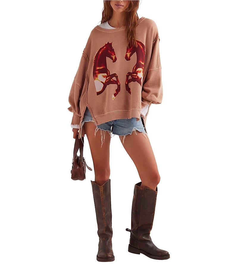 Free People Camden Graphic Scoop Neck Long Sleeve Sweatshirt