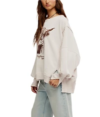 Free People Camden Highland Cow Graphic Scoop Neck Long Sleeve Sweatshirt