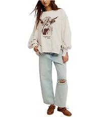Free People Camden Highland Cow Graphic Scoop Neck Long Sleeve Sweatshirt