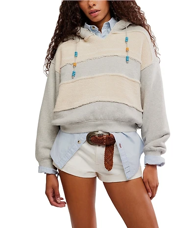 Free People Camp Crush Beaded Drawstring Long Sleeve Knit Hoodie