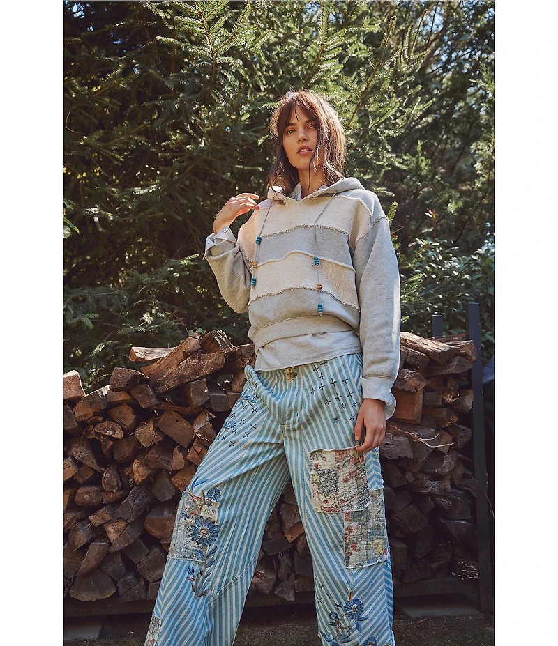 Free People Camp Crush Beaded Drawstring Long Sleeve Knit Hoodie