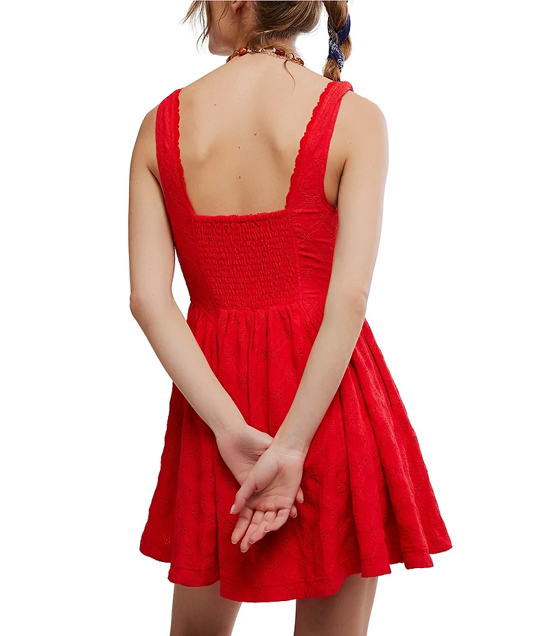 Free People Cant Help It V-Neck Sleeveless A-Line Eyelet Lace Mini Dress