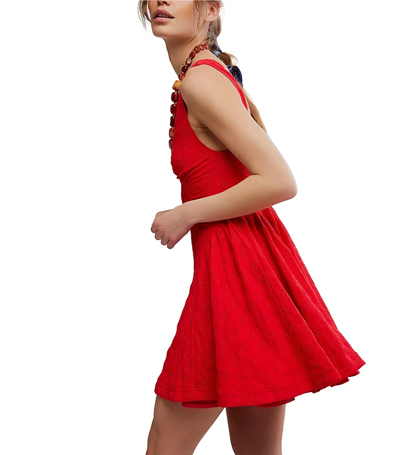 Free People Cant Help It V-Neck Sleeveless A-Line Eyelet Lace Mini Dress