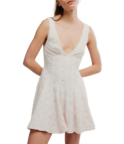 Free People Cant Help It V-Neck Sleeveless A-Line Eyelet Lace Mini Dress