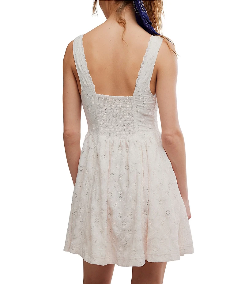 Free People Cant Help It V-Neck Sleeveless A-Line Eyelet Lace Mini Dress