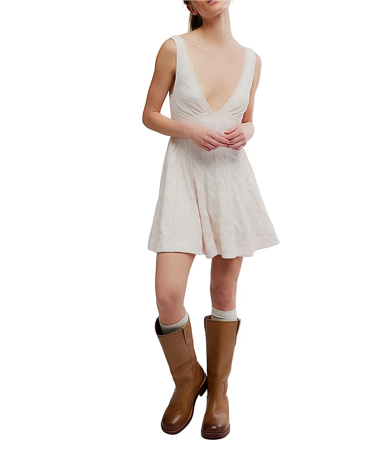 Free People Cant Help It V-Neck Sleeveless A-Line Eyelet Lace Mini Dress