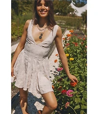 Free People Cant Help It V-Neck Sleeveless A-Line Eyelet Lace Mini Dress