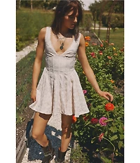 Free People Cant Help It V-Neck Sleeveless A-Line Eyelet Lace Mini Dress