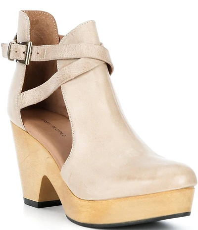 Free People Cedar Leather Buckle Platform Wood Clog Shooties