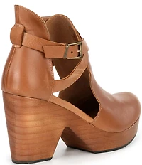 Free People Cedar Leather Buckle Platform Wood Clog Shooties