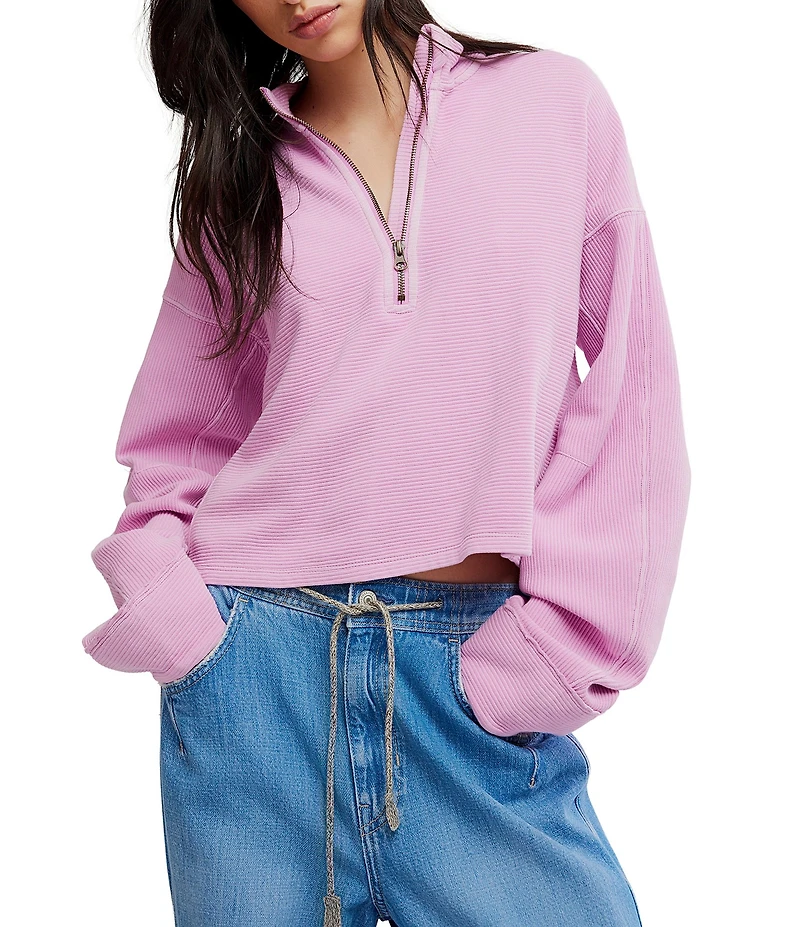 Free People Celeste Quarter Zip Stand Collar Long Sleeve Knit Top