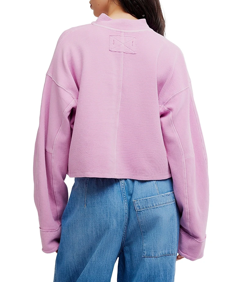 Free People Celeste Quarter Zip Stand Collar Long Sleeve Knit Top