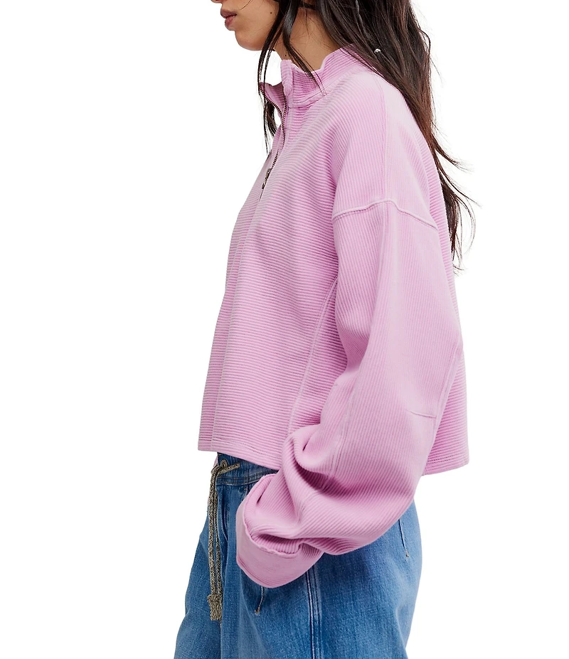 Free People Celeste Quarter Zip Stand Collar Long Sleeve Knit Top