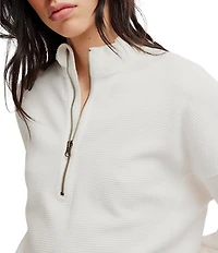 Free People Celeste Quarter Zip Stand Collar Long Sleeve Knit Top