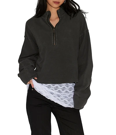 Free People Celeste Quarter Zip Stand Collar Long Sleeve Knit Top