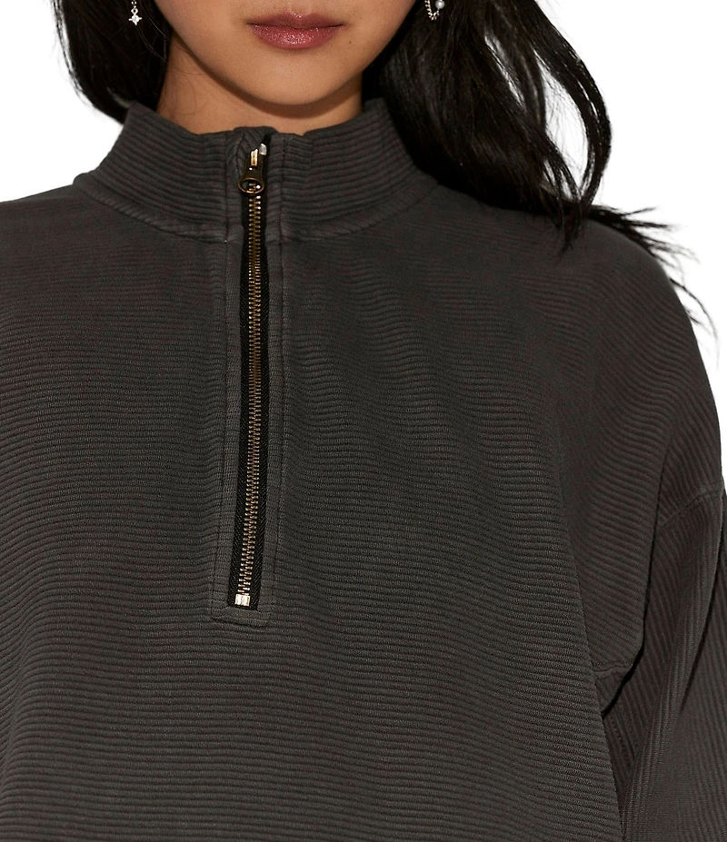 Free People Celeste Quarter Zip Stand Collar Long Sleeve Knit Top