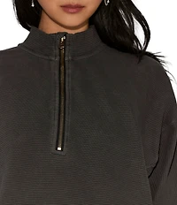 Free People Celeste Quarter Zip Stand Collar Long Sleeve Knit Top