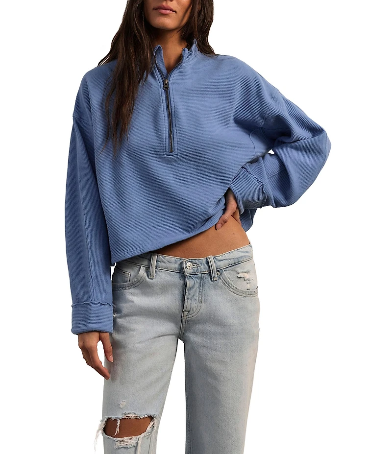 Free People Celeste Quarter Zip Stand Collar Long Sleeve Knit Top