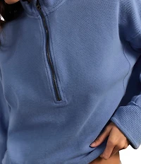 Free People Celeste Quarter Zip Stand Collar Long Sleeve Knit Top