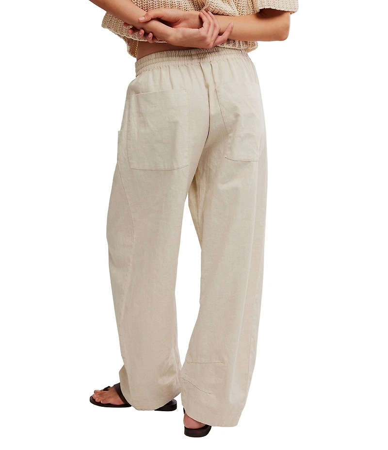 Free People Chambers Laid Back Linen Blend Mid Rise Pull-On Pants