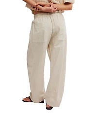 Free People Chambers Laid Back Linen Blend Mid Rise Pull-On Pants