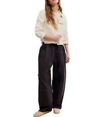 Free People Chambers Laid Back Linen Blend Mid Rise Pull-On Pants