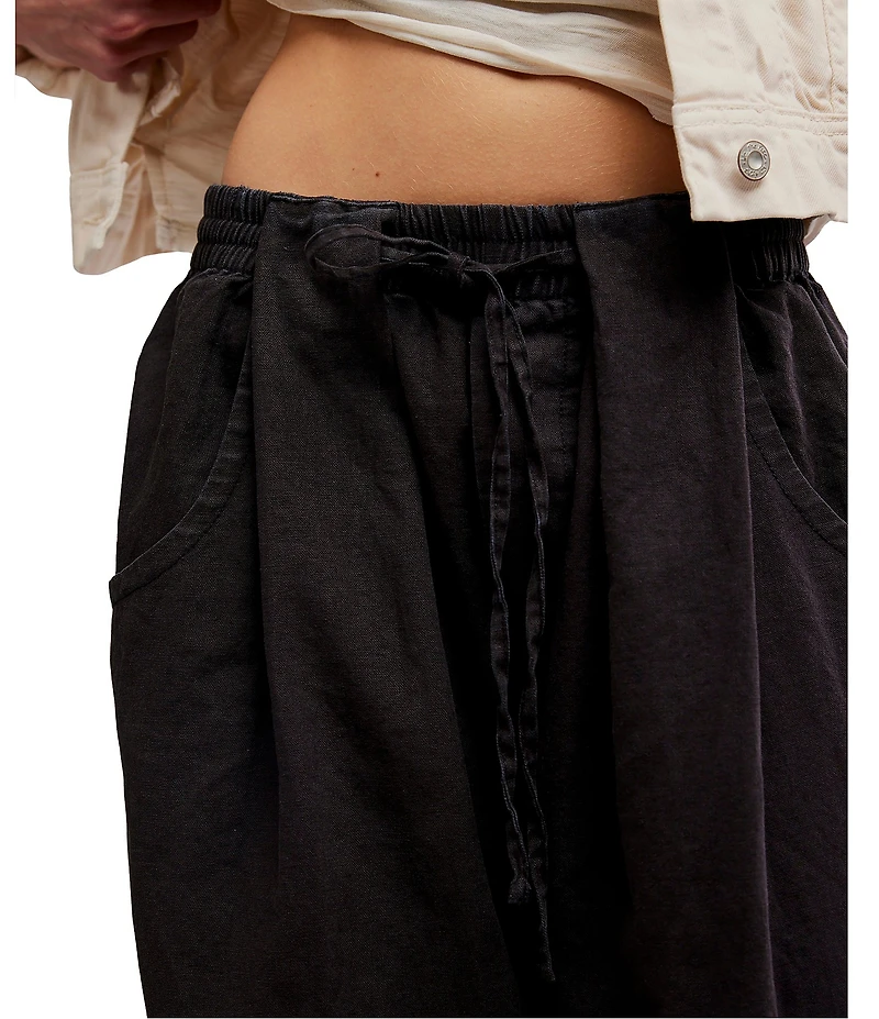 Free People Chambers Laid Back Linen Blend Mid Rise Pull-On Pants