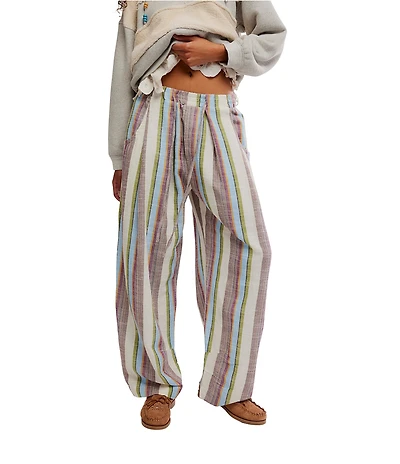 Free People Chambers Laid Back Stripe Print Mid-Rise Wide-Leg Pants