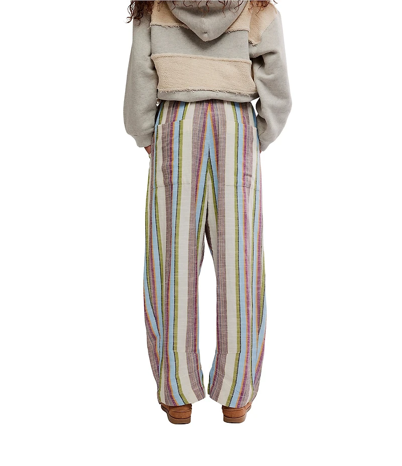 Free People Chambers Laid Back Stripe Print Mid-Rise Wide-Leg Pants