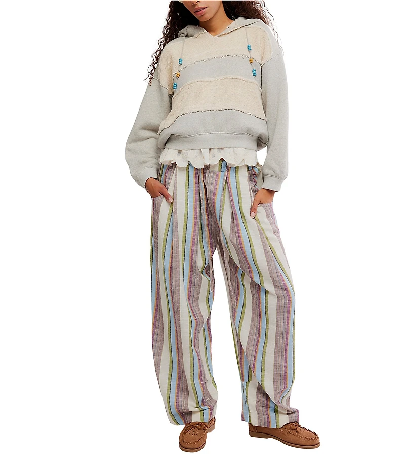 Free People Chambers Laid Back Stripe Print Mid-Rise Wide-Leg Pants