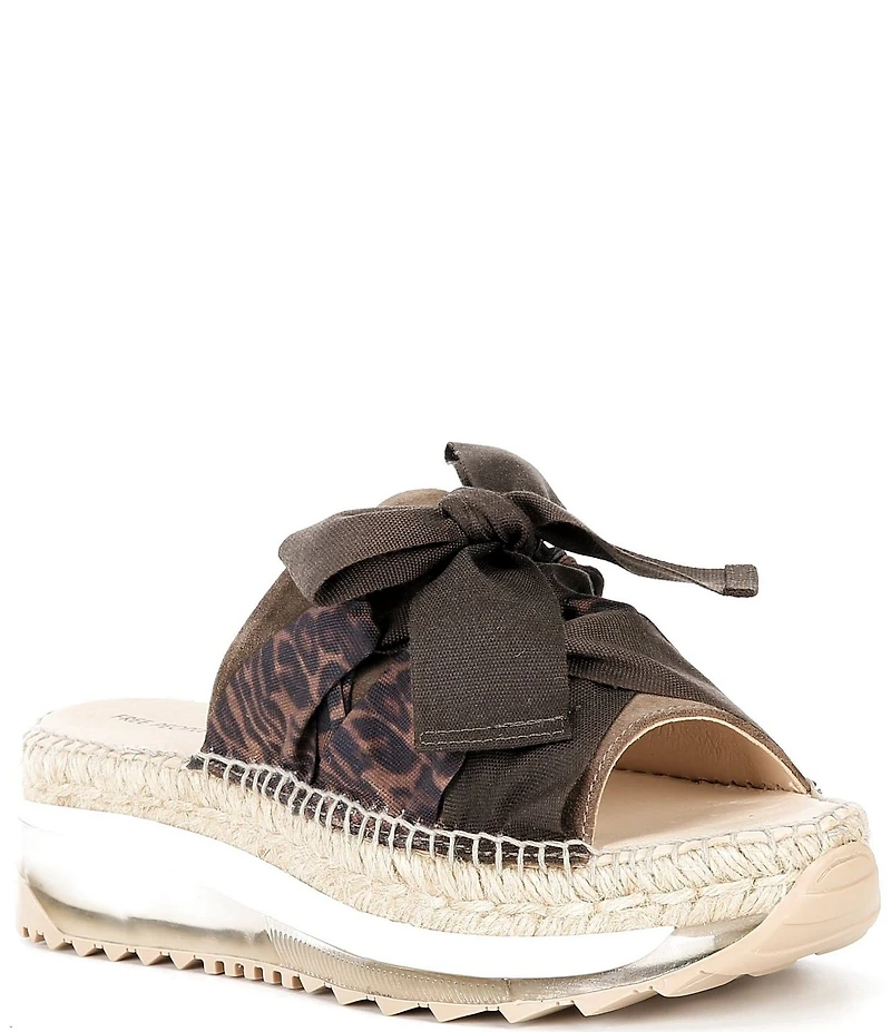 Free People Chapmin Leopard Bow Espadrille Platform Wedge Slide Sandals