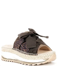 Free People Chapmin Leopard Bow Espadrille Platform Wedge Slide Sandals