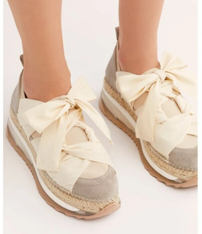 Free People Chapmin Suede Bow Detail Espadrille Platform Wedge Sneakers