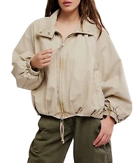 Free People Chelsea Funnel Neck Collar Long Raglan Sleeve Zip-Front Jacket