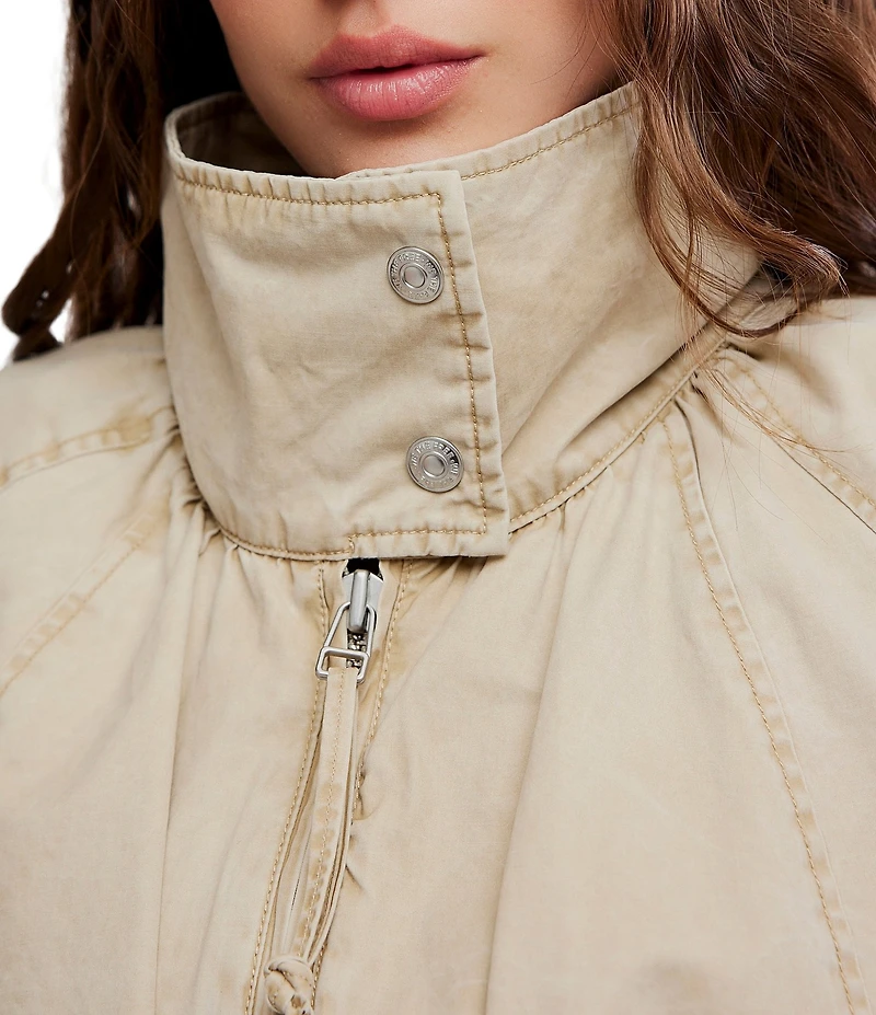 Free People Chelsea Funnel Neck Collar Long Raglan Sleeve Zip-Front Jacket
