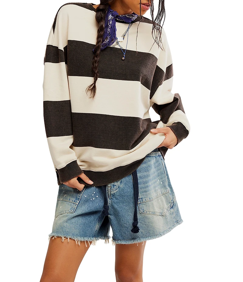 Free People Classic Stripe Crew Neck Long Sleeve Pullover