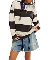 Free People Classic Stripe Crew Neck Long Sleeve Pullover