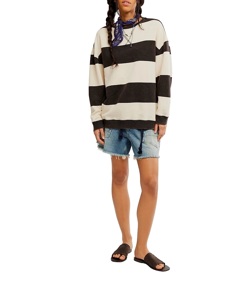 Free People Classic Stripe Crew Neck Long Sleeve Pullover