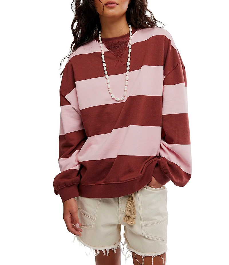 Free People Classic Stripe Crew Neck Long Sleeve Pullover