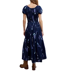 Free People Complete Me Floral Print Sweetheart Neckline Short Sleeve Midi Dress