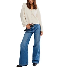 Free People Cool Of The Night V- Neck Long Sleeve Button Front Cardigan