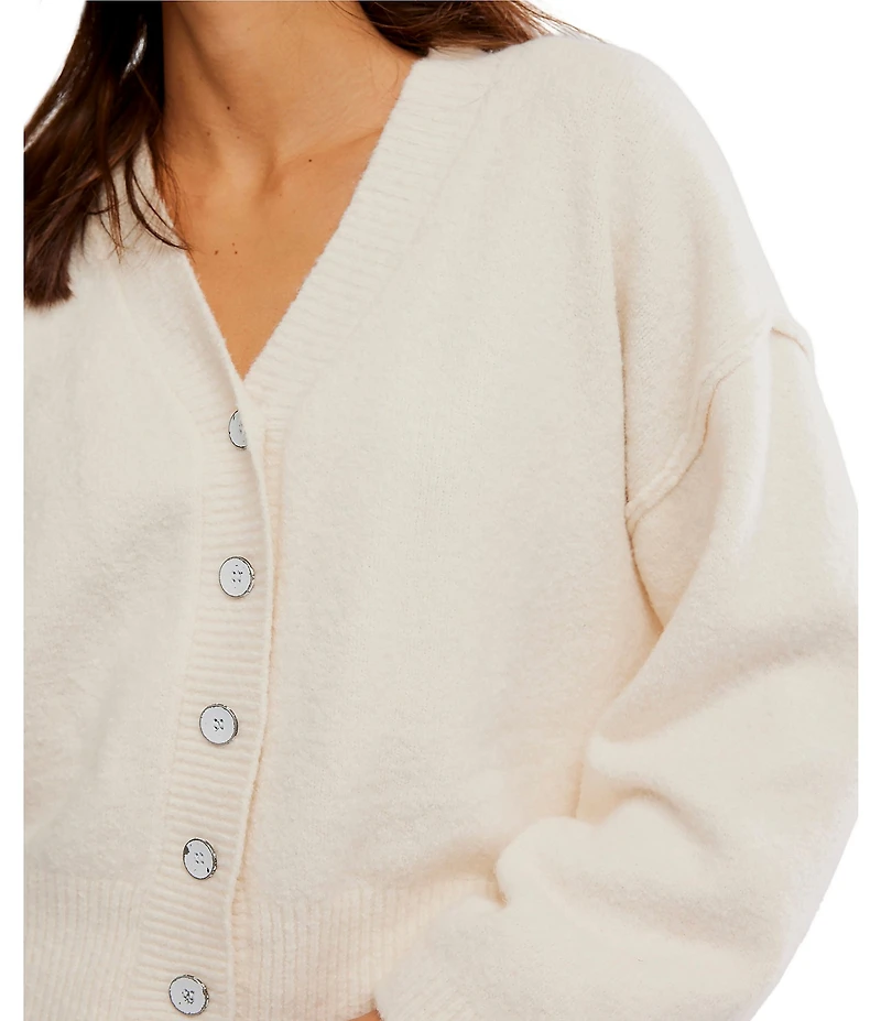 Free People Cool Of The Night V- Neck Long Sleeve Button Front Cardigan