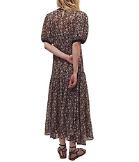 Free People Courtside Crush Floral Crew Neck Short Sleeve Chiffon Drop Waist Maxi Dress