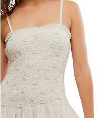 Free People Daphne Embroidered Floral Applique Square Neck Sleeveless Smocked Drop Waist Midi Dress