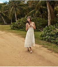 Free People Daphne Embroidered Floral Applique Square Neck Sleeveless Smocked Drop Waist Midi Dress