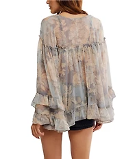 Free People Day Dreaming Floral Print V-Neck Long Sleeve Woven Top