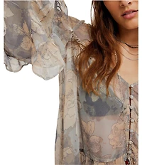Free People Day Dreaming Floral Print V-Neck Long Sleeve Woven Top