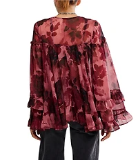 Free People Day Dreaming Floral Print V-Neck Long Sleeve Woven Top